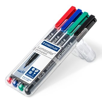 Staedtler Lumocolor 317 WP4 Marcatore Permanente Assortiti (Nero, Blu, Verde, Rosso) - Punta 1,0 mm - Astuccio da 4 Pezzi