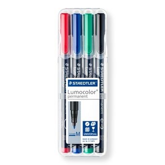 Staedtler Lumocolor 317 WP4 Marcatore Permanente Assortiti (Nero, Blu, Verde, Rosso) - Punta 1,0 mm - Astuccio da 4 Pezzi