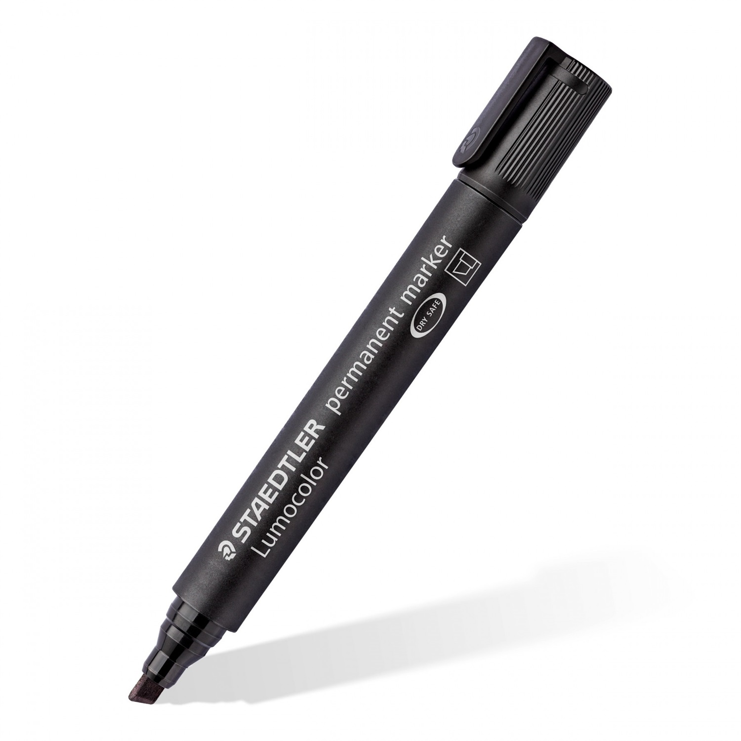 Staedtler Lumocolor 350 Marcatore Permanente Nero Punta a Scalpello 2-5 mm - Inchiostro DRY SAFE, Resistente all'Acqua e allo Strofinamento