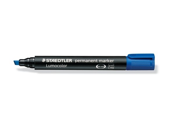 Staedtler Lumocolor Permanent 350 - Marcatore Blu Punta a Scalpello 2-5 mm - Inchiostro a Basso Odore, Ricaricabile, Resistente all'Acqua e alla Luce - Conf. 10 Pezzi
