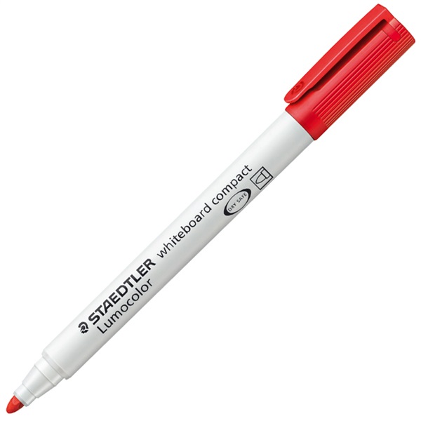 Staedtler Lumocolor whiteboard compact 341 - Marcatore cancellabile a secco rosso 1-2 mm, fusto bianco, inchiostro inodore