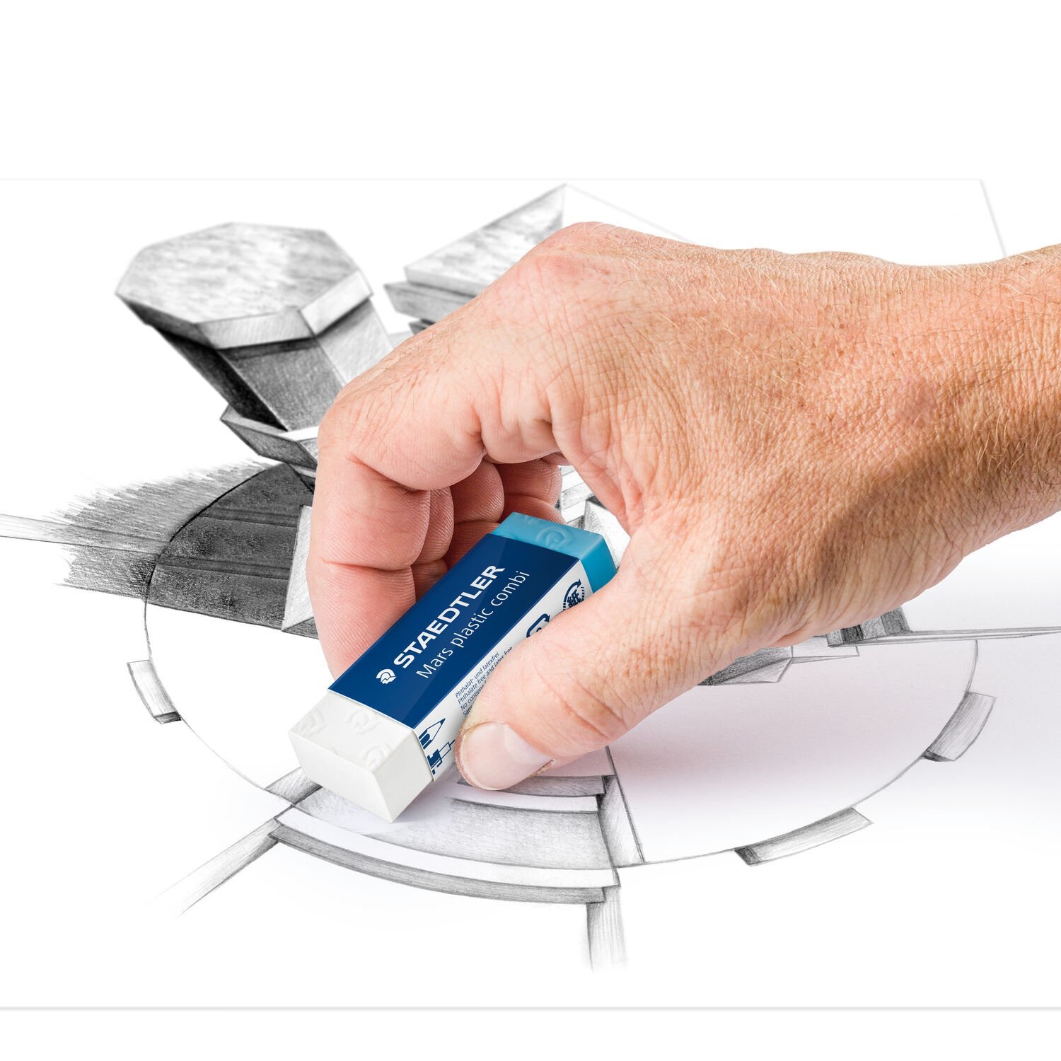 Staedtler Mars® Plastic Combi Gomma Bianco/Blu - 1 Pezzo, 65x23 mm, per Matita e Inchiostro di China