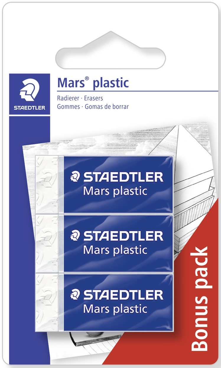 Staedtler Mars Plastic - Mini Gomme da Cancellare, Set da 3 Pezzi, Ideale per Scuola e Ufficio, Senza Ftalati e Lattice, Alta Qualità