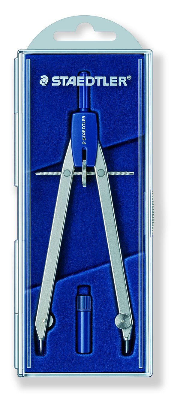 Staedtler Compasso Frizion in Ottone Nichelato con Aste Fisse e Vite Centrale - Diametro Max Cerchio 270mm, Astuccio e Tubetto di Mine Inclusi