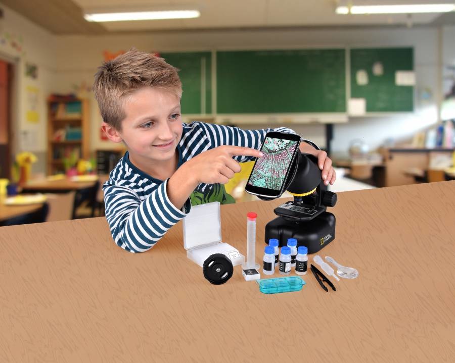 Bresser Optics National Geographic 40-640X Microscopio Ottico con Adattatore per Smartphone e Illuminazione a LED