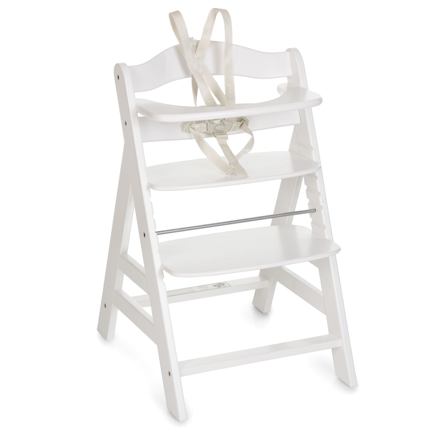 Hauck Seggiolone Evolutivo Alpha in Legno Bianco - Seggiolone da 6 mesi fino a 90 kg con Barra Frontale e Cinture di Sicurezza
