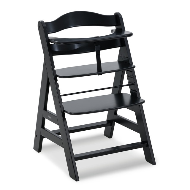 Hauck Alpha Seggiolone Evolutivo in Legno - Seduta e Poggiapiedi Regolabili, Cintura a 5 Punti, Legno Certificato FSC®, Nero