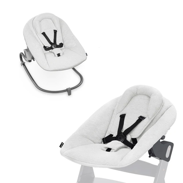 Hauck Alpha Bouncer Premium Sdraietta Neonato 2in1 - Dondolo in Cotone, Cintura a 5 Punti, Schienale Regolabile - Grigio Chiaro