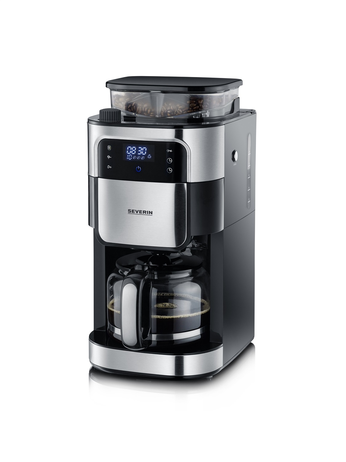 Severin KA 4813 - Macchina da caffè con filtro in acciaio INOX, Automatica, 1000 W, Capacità fino a 10 tazze, Macinatore integrato