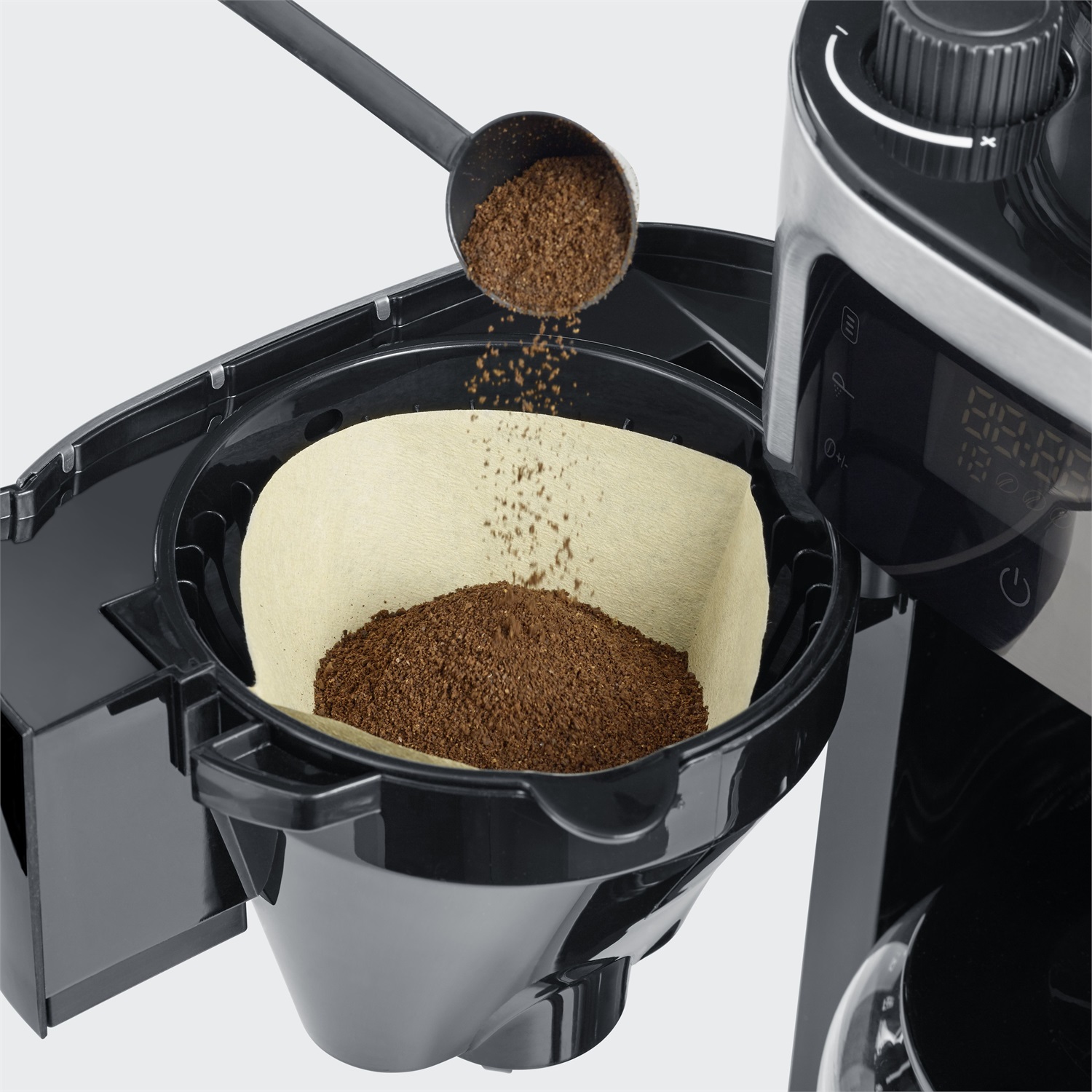 Severin KA 4813 - Macchina da caffè con filtro in acciaio INOX, Automatica, 1000 W, Capacità fino a 10 tazze, Macinatore integrato