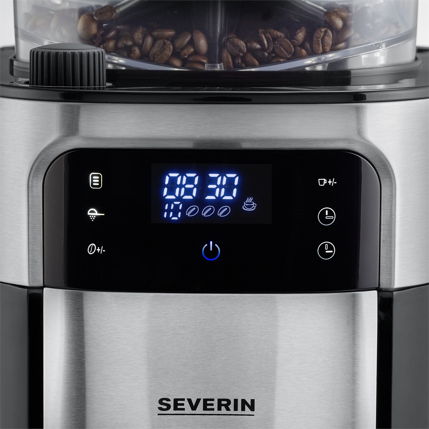 Severin KA 4813 - Macchina da caffè con filtro in acciaio INOX, Automatica, 1000 W, Capacità fino a 10 tazze, Macinatore integrato