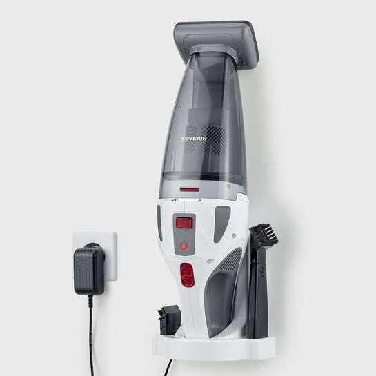 Severin HV 7146 Aspirapolvere Portatile Senza Fili - Batteria 18,5V, Aspirazione Solid e Liquidi, Autonomia 30 Minuti, Capacità 650 ml, 4 Accessori, Colori Grigio, Rosso, Bianco