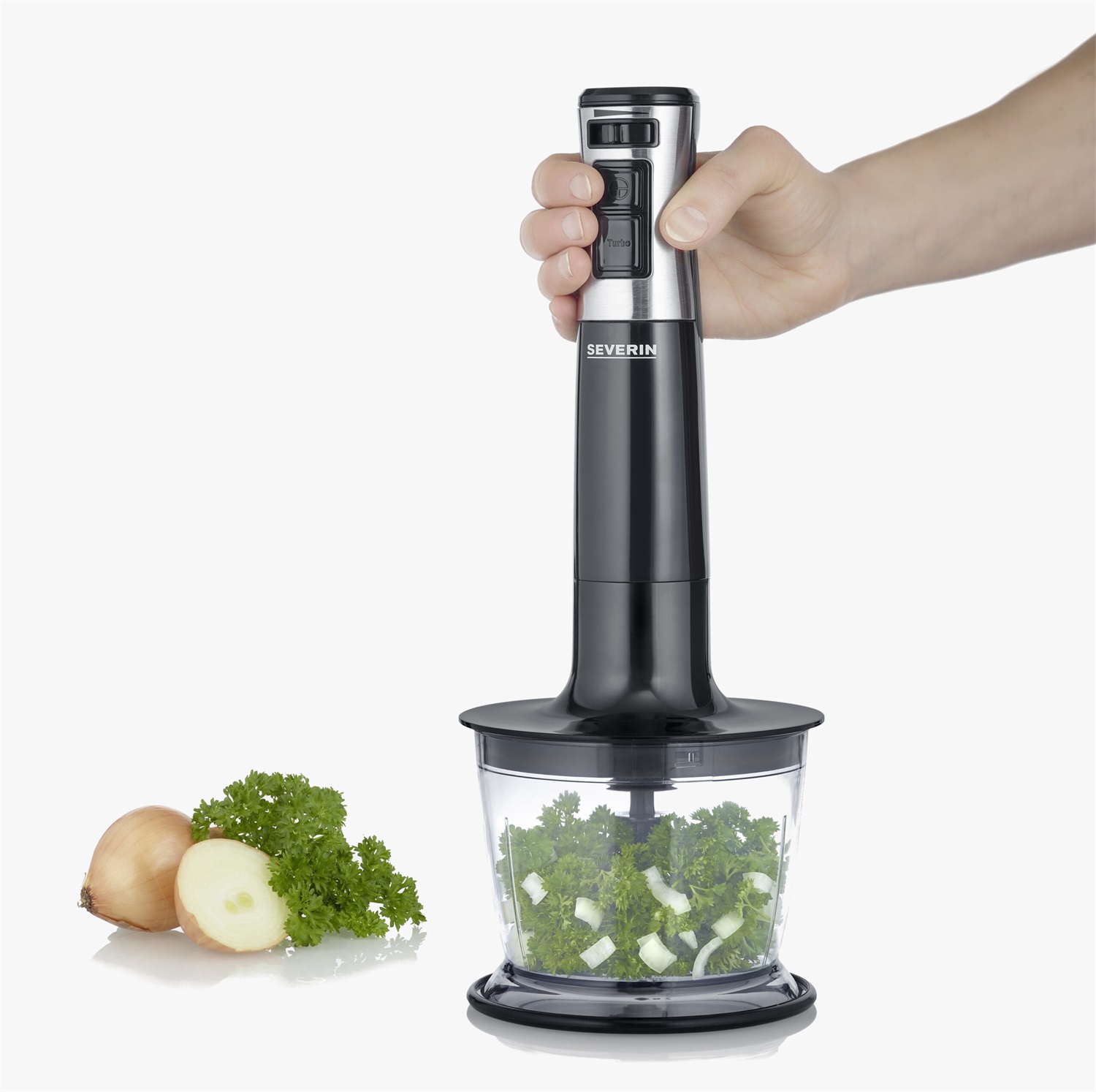 Severin SM 3772 Frullatore a Immersione 600 W con Set di Accessori, Nero e Acciaio Inossidabile Spazzolato