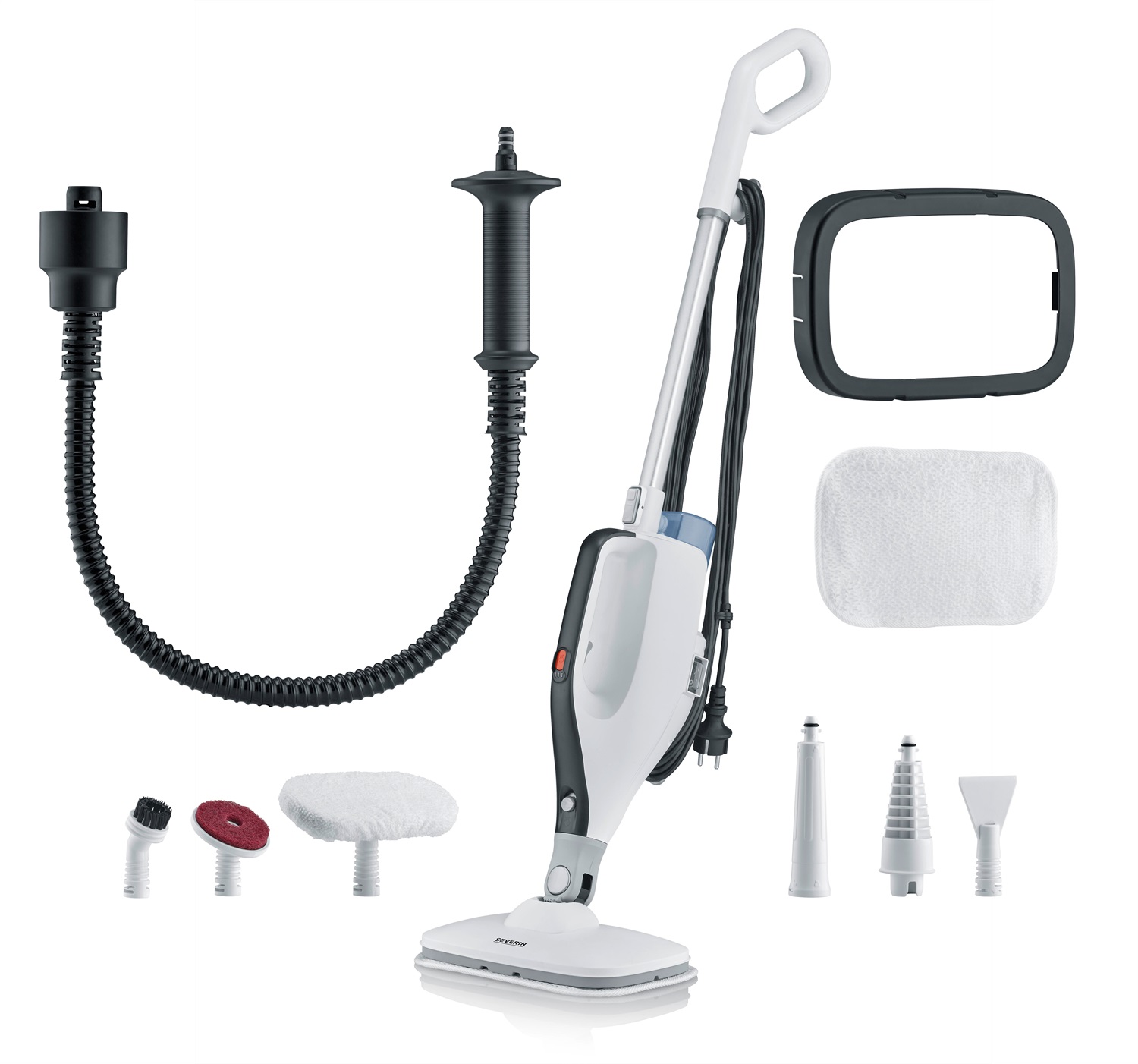 Severin SC 7145 - Aspirapolvere a bastone/vapore 2 in 1 Senza sacchetto Bianco, Secco e bagnato, 1400 W, Accessori multifunzione