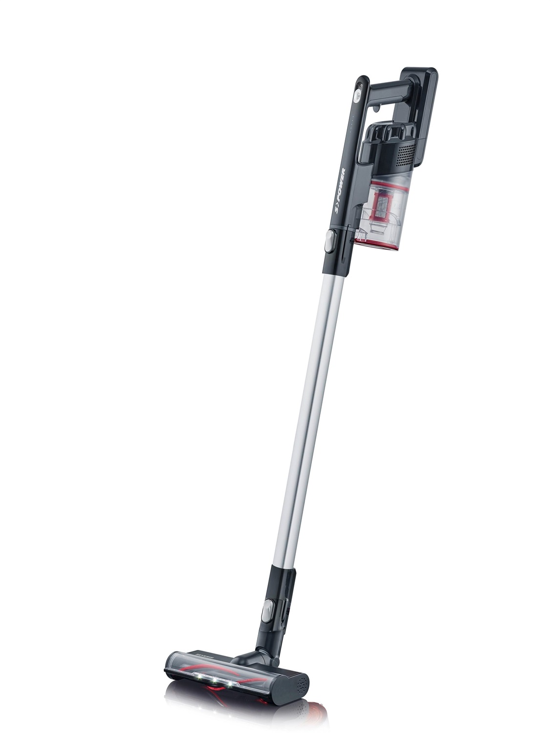 SEVERIN HV 7154 Scopa Elettrica Senza Filo 2 in 1, Autonomia Fino a 40 Minuti, Spazzola Elettrica ad Alta Velocità con Illuminazione a LED, Nero/Rosso