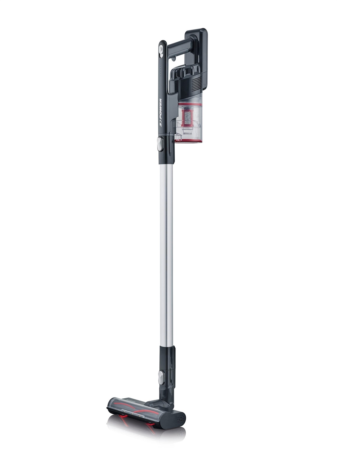 SEVERIN HV 7154 Scopa Elettrica Senza Filo 2 in 1, Autonomia Fino a 40 Minuti, Spazzola Elettrica ad Alta Velocità con Illuminazione a LED, Nero/Rosso