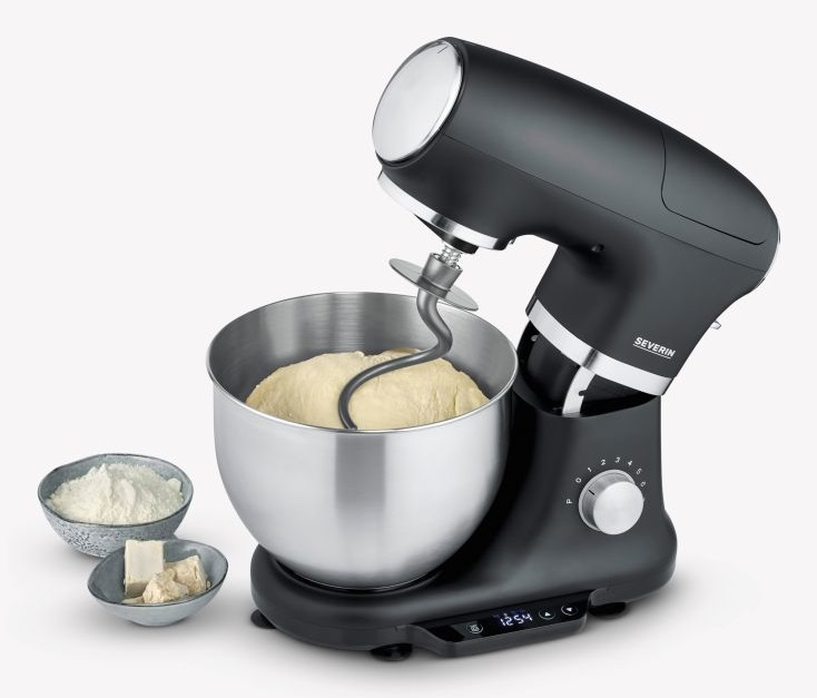 SEVERIN KM 3898 Robot da Cucina Multifunzione 1000 W, Capacità 5,5 L, Gancio per Impasto, Frusta e Sbattitore, Fino a 3 kg di Impasto per Dolci e 1,5 kg per Pane