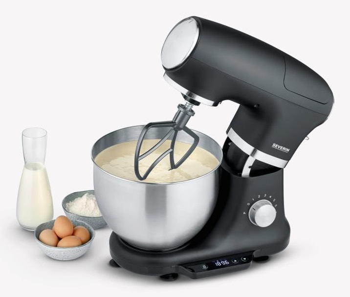 SEVERIN KM 3898 Robot da Cucina Multifunzione 1000 W, Capacità 5,5 L, Gancio per Impasto, Frusta e Sbattitore, Fino a 3 kg di Impasto per Dolci e 1,5 kg per Pane