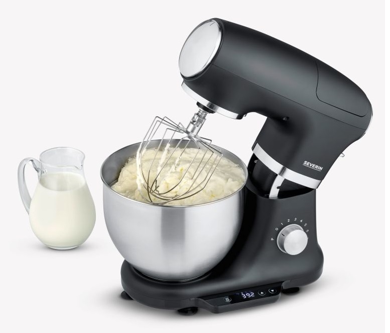 SEVERIN KM 3898 Robot da Cucina Multifunzione 1000 W, Capacità 5,5 L, Gancio per Impasto, Frusta e Sbattitore, Fino a 3 kg di Impasto per Dolci e 1,5 kg per Pane