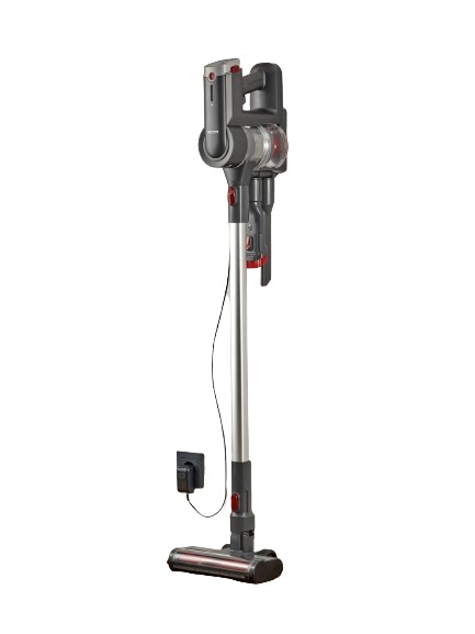 Severin HV 7968 Aspirapolvere Ricaricabile Senza Fili 2 in 1 con Motore Digitale 300W, Potenza di Aspirazione fino a 20kPa, Spazzola Elettrica con Illuminazione LED, Capacità Sacchetto 0,4L - Antracite/Rosso/Argento