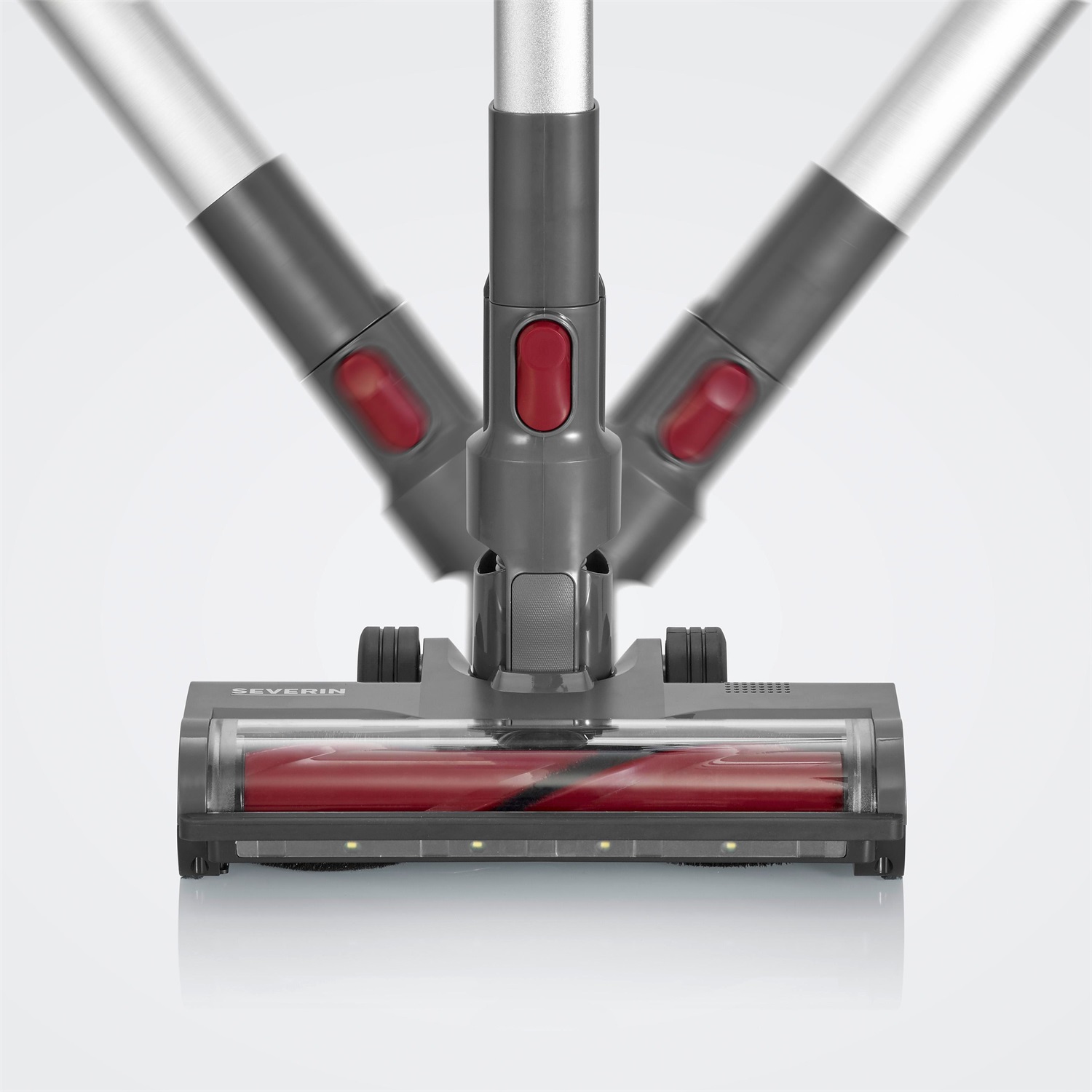 Severin HV 7968 Aspirapolvere Ricaricabile Senza Fili 2 in 1 con Motore Digitale 300W, Potenza di Aspirazione fino a 20kPa, Spazzola Elettrica con Illuminazione LED, Capacità Sacchetto 0,4L - Antracite/Rosso/Argento