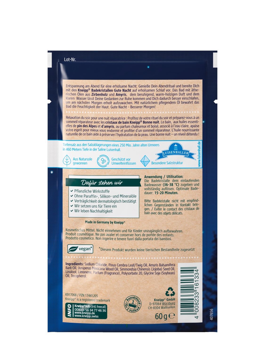 Kneipp Good Night Sale da Bagno Minerale 60 g - Rilassante al Profumo di Pino e Sandalo