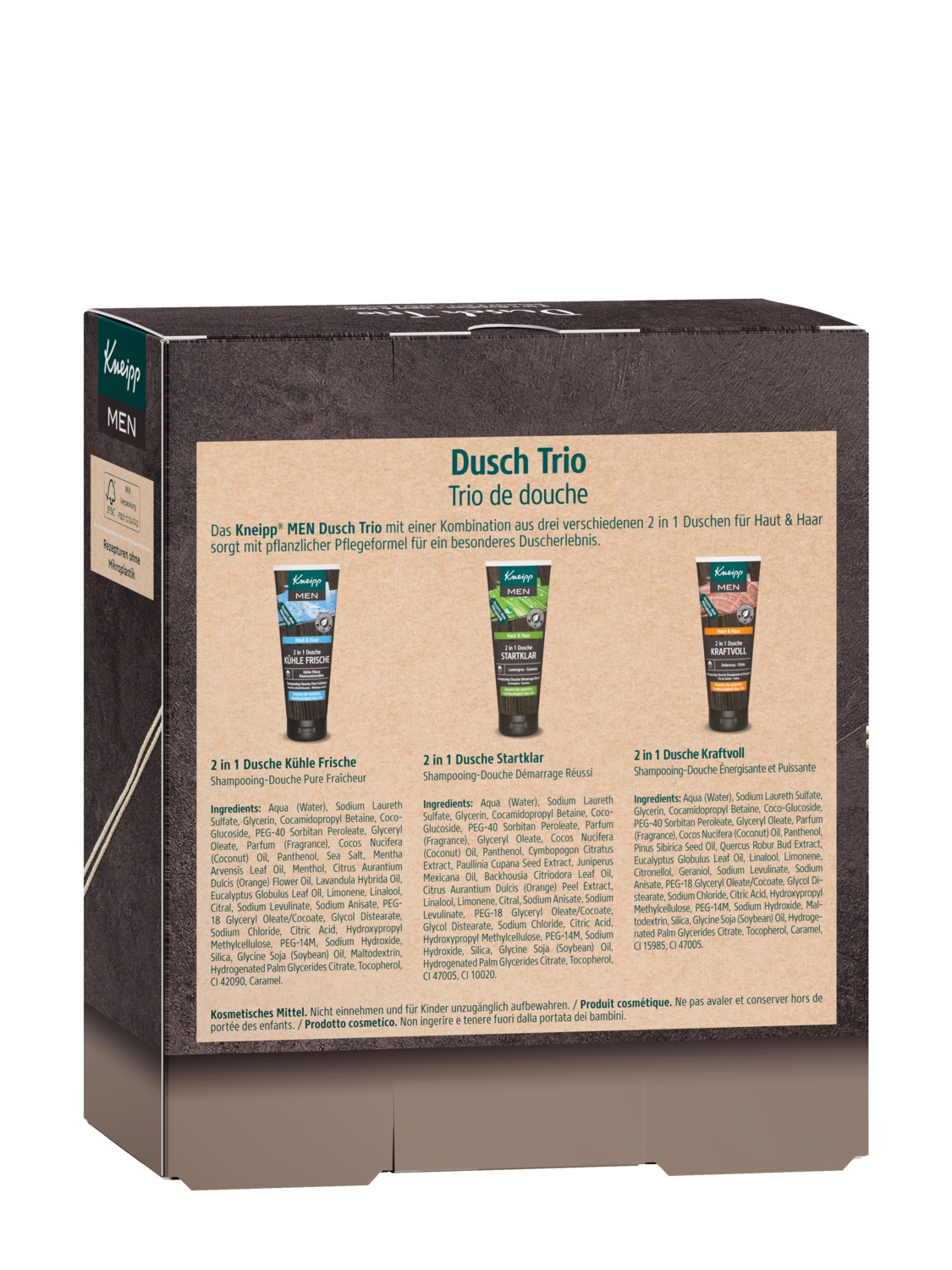 Kneipp Men Shower Trio - Gel Doccia 2in1 Kühle Frische, Startklar e Kraftvoll 75 ml per Uomo