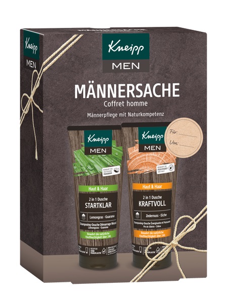 Kneipp Gel Doccia 2 in 1 Uomo - Set Regalo 200 ml (Startklar Kraftvoll) - Cura della Pelle e dei Capelli, Idratazione Naturale per 24 Ore