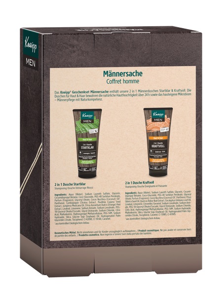 Kneipp Gel Doccia 2 in 1 Uomo - Set Regalo 200 ml (Startklar Kraftvoll) - Cura della Pelle e dei Capelli, Idratazione Naturale per 24 Ore