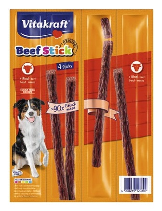 Vitakraft Beefstick Snack per Cani con Manzo - 4 Bastoncini in Confezione Pratica
