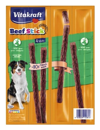 Vitakraft Beefstick Bastoncini per Cane con Selvaggina - 4 Bastoncini, Snack Senza Zucchero, Ideale per Cani con Problemi Articolari