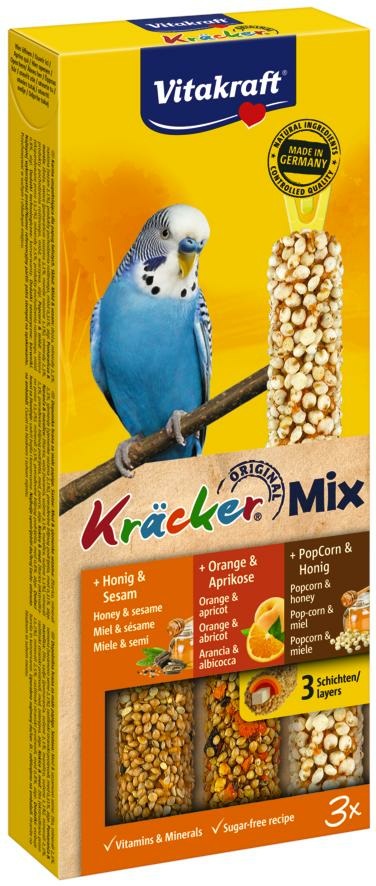 Vitakraft Cracker per Uccelli Domestici - Mix Originale di 3 Stick al Sesamo, Erbette e Kiwi