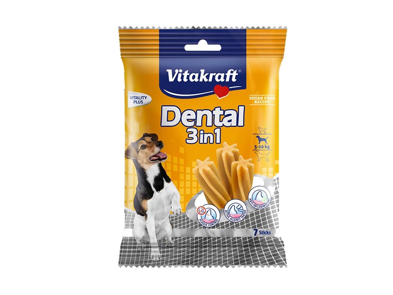 Vitakraft Dental 3 in 1 Snack per Cani di Piccola Taglia - 120 g, Senza Zucchero, 7 Pezzi
