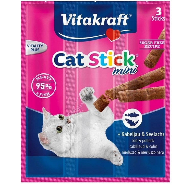 Vitakraft Cat Stick Mini Merluzzo e Tonno - Snack per Gatti - 3 Bastoncini da 18g