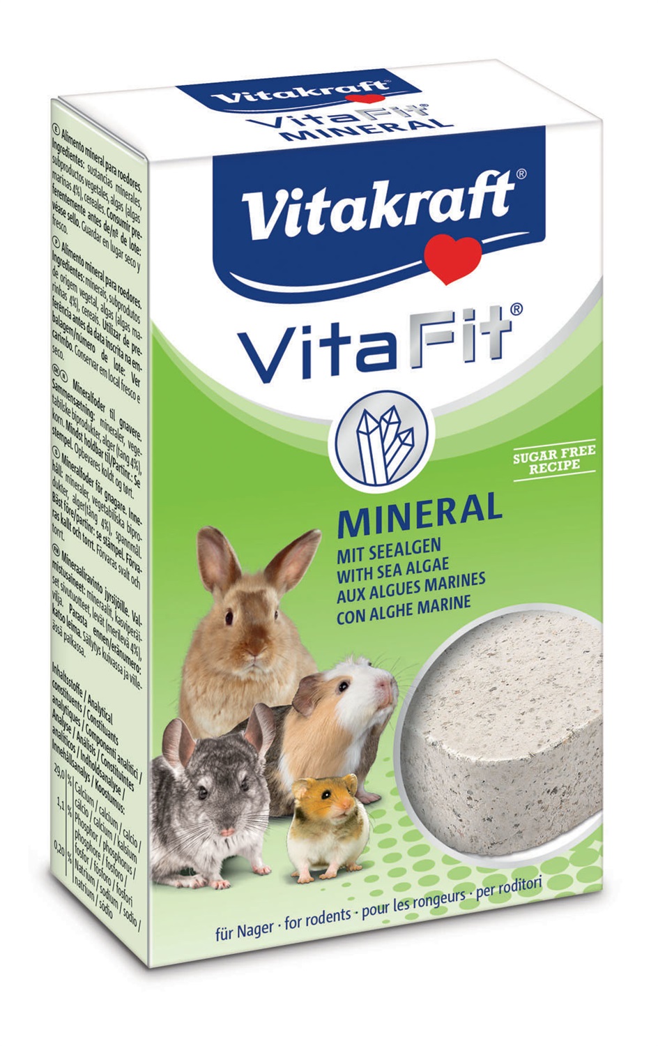 Vitakraft Mineral Stone Sali Minerali per Roditori - 170 g, Pietra Ricca di Minerali, Cura Dentale con Alghe Marine e Iodio