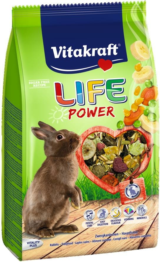 Vitakraft Life Power Conigli Nani - Mangime Completo 600 g con Frutta e Verdure, Senza Zuccheri Aggiunti