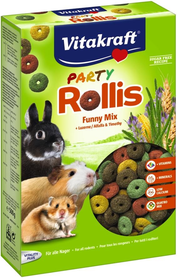 Vitakraft Rollis Party Snack per Roditori - 500 g, Mix Colorato di Bocconcini Ricchi di Fibra e Vitamina C