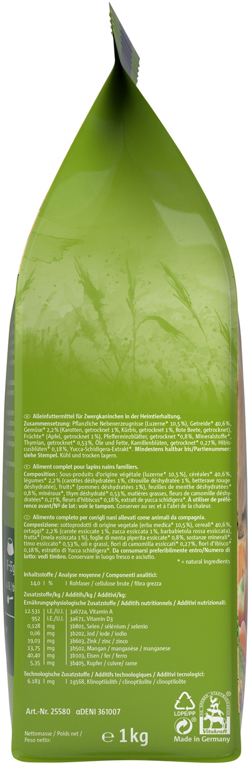 Vitakraft Menu Vital Cibo Secco per Conigli Nani 3 kg - Senza Zuccheri Aggiunti, con Erba Medica e Vitamine