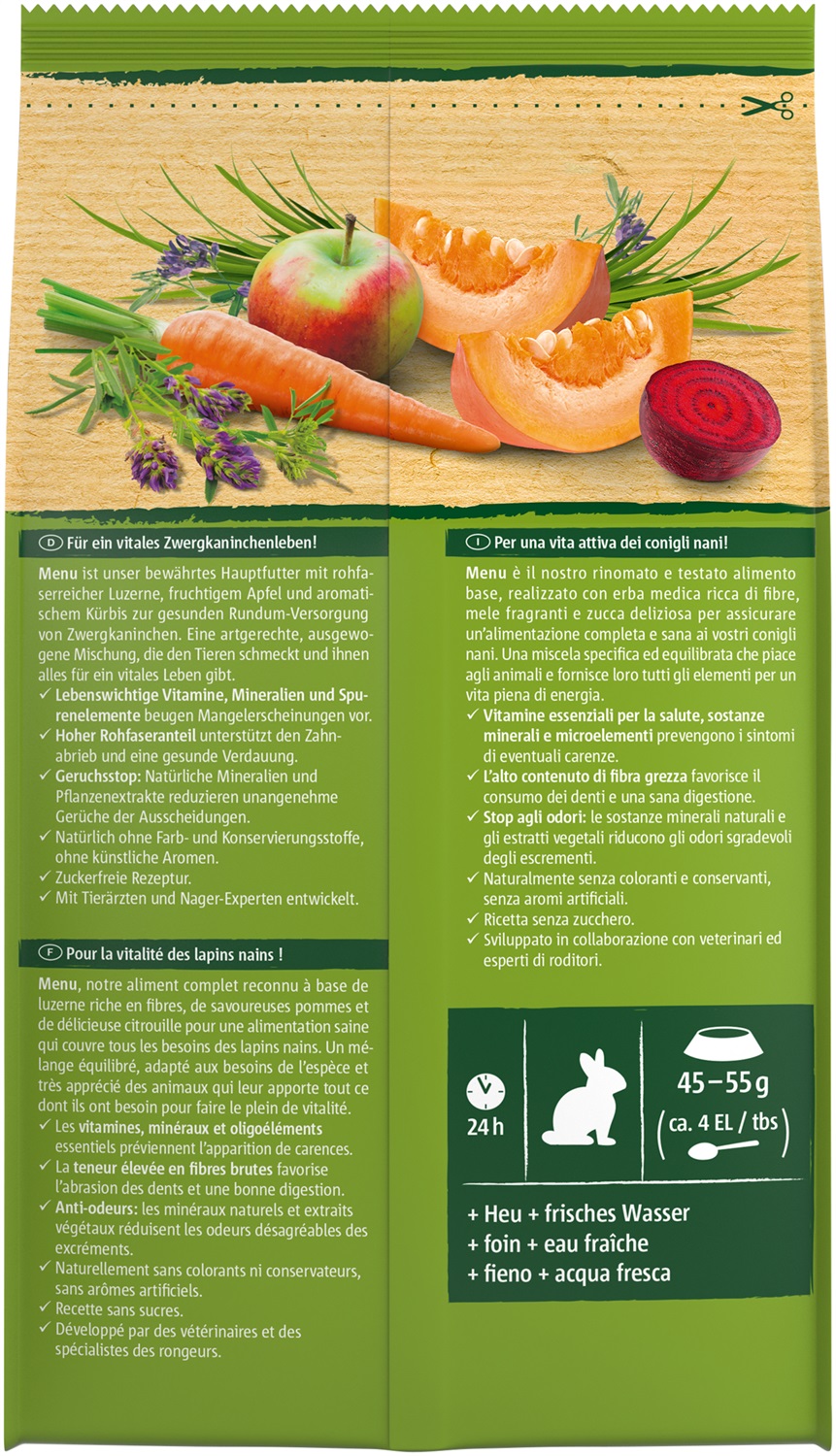 Vitakraft Menu Vital Cibo Secco per Conigli Nani 3 kg - Senza Zuccheri Aggiunti, con Erba Medica e Vitamine