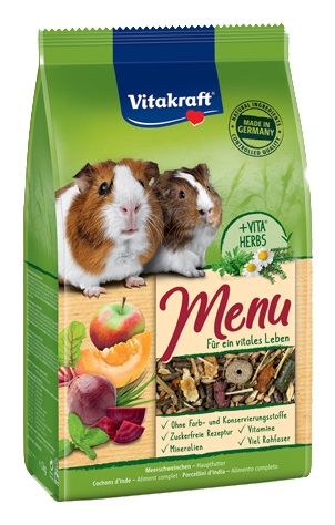 Vitakraft Menu Vital 1 kg - Mangime Completo per Porcellini d'India, Ricco di Vitamina C e Minerali, Senza Zuccheri Aggiunti