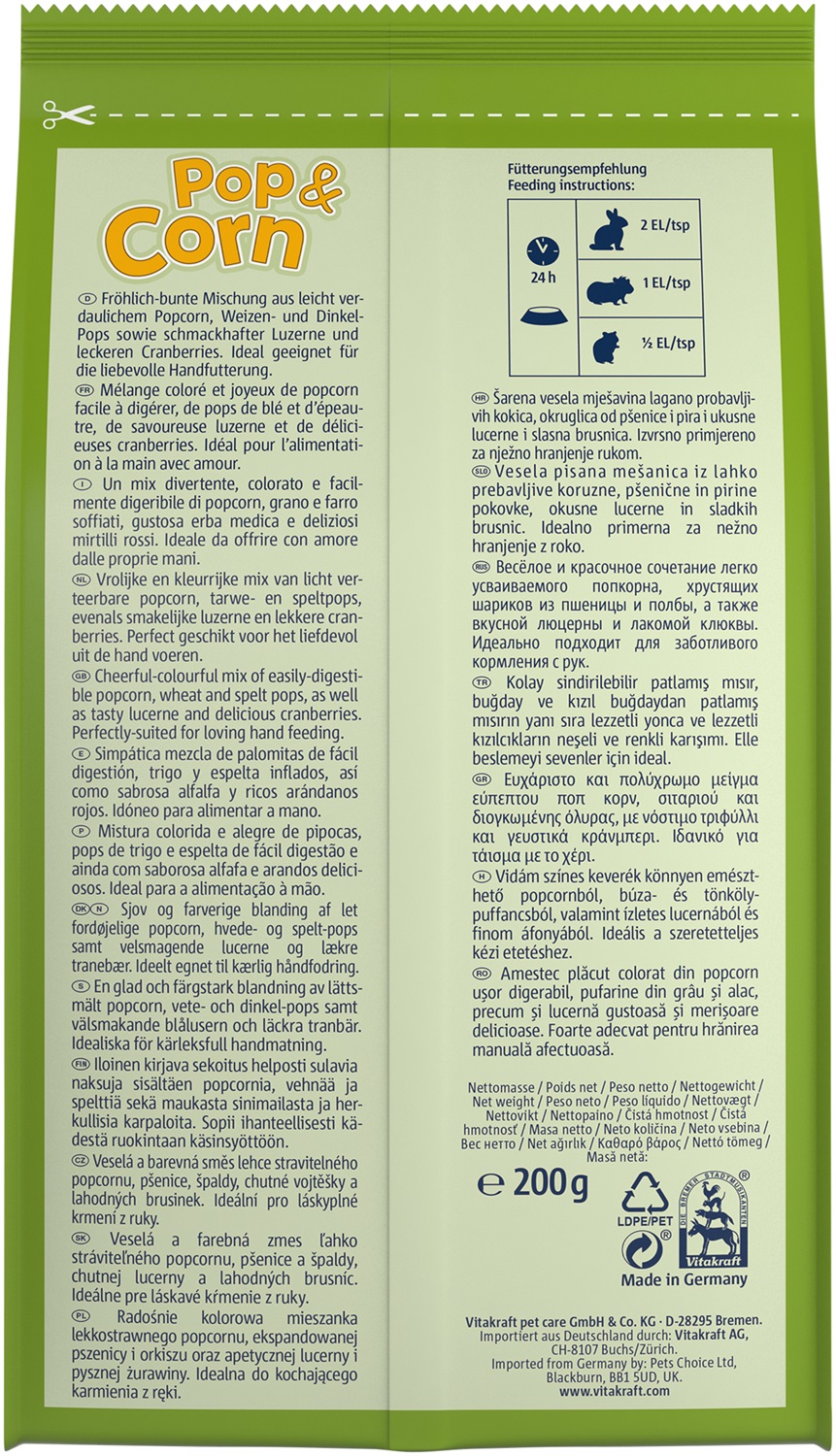 Vitakraft Pop E Corn per Conigli Nani - Snack Sano e Colorato 200GR