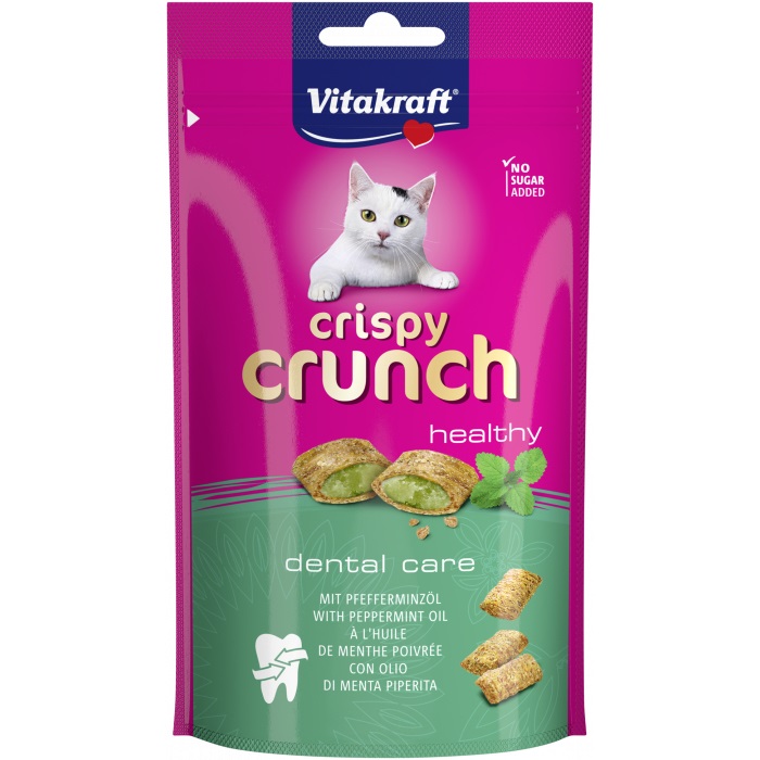 Vitakraft Crispy Crunch Snack Croccanti per Gatti con Olio di Menta Piperita - 60 g, Favorisce l'Igiene Dentale e Rinfresca l'Alito