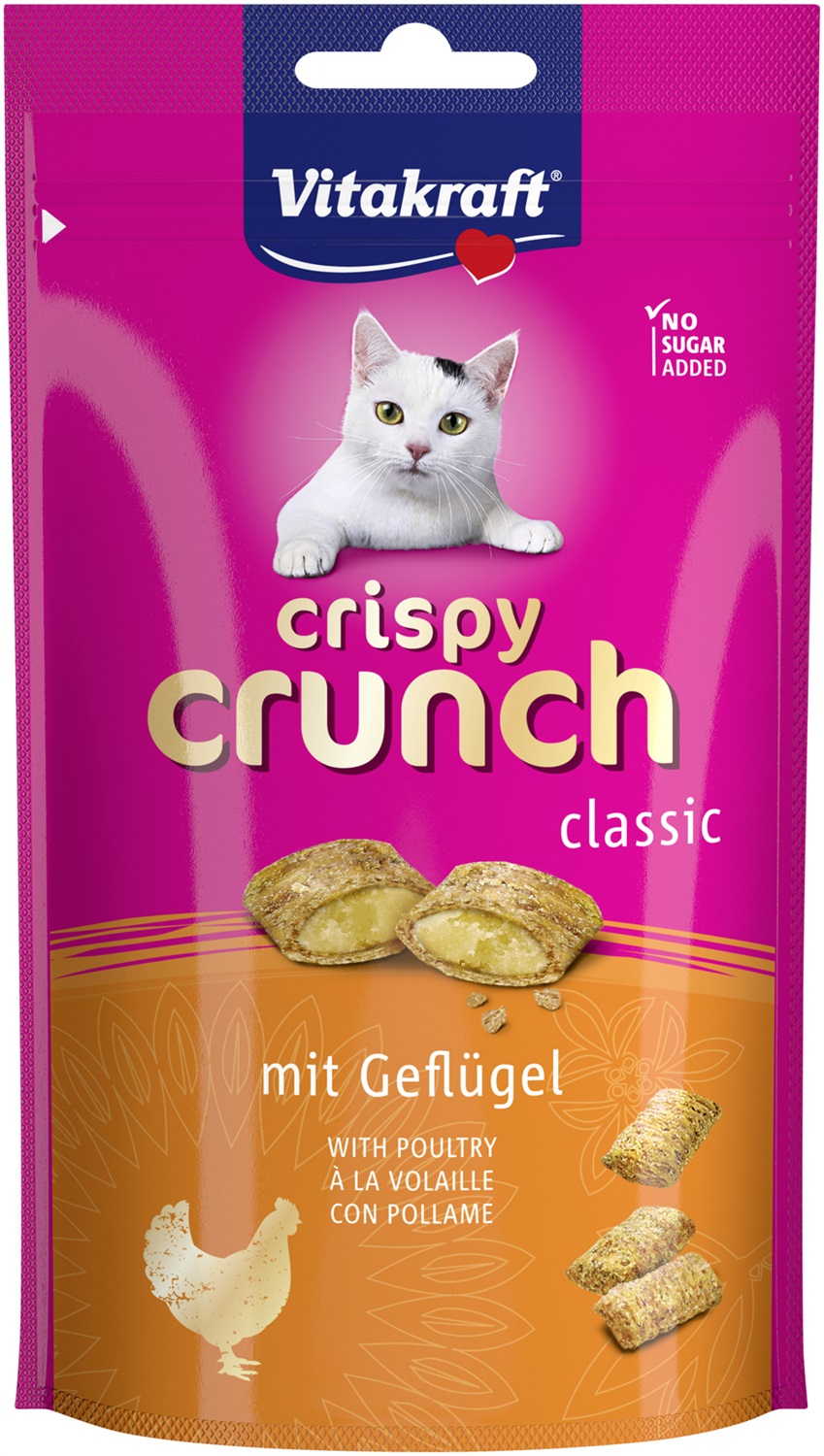 Vitakraft Crispy Crunch Snack per Gatti al Pollo - Fagottini Croccanti da 60 g, Senza Zuccheri Aggiunti