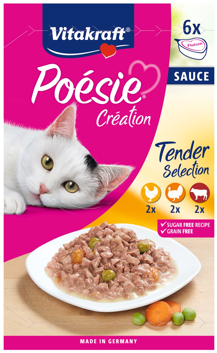 Vitakraft Cibo Umido per Gatti - Multipack 6x85g con Carne Naturale e Senza Zuccheri