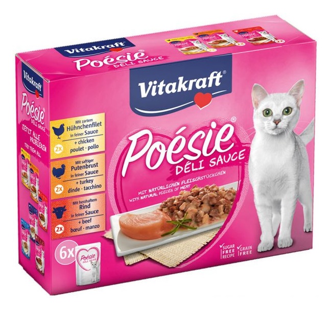 Vitakraft Poesia Delizia - Cibo umido completo per gatti - Mix di carne in salsa - 6 bustine da 85 g