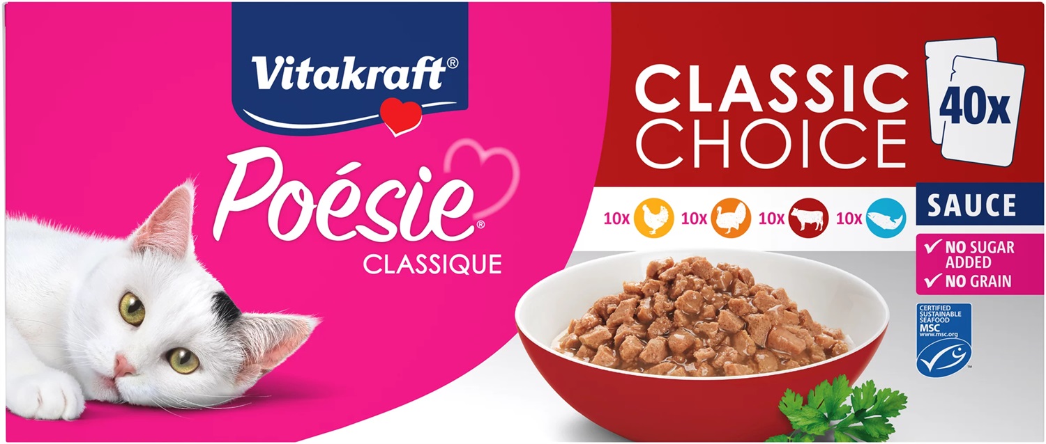 Vitakraft Poésie Classique Cibo Umido per Gatti in Salsa - Confezione Mista 40 x 85 g