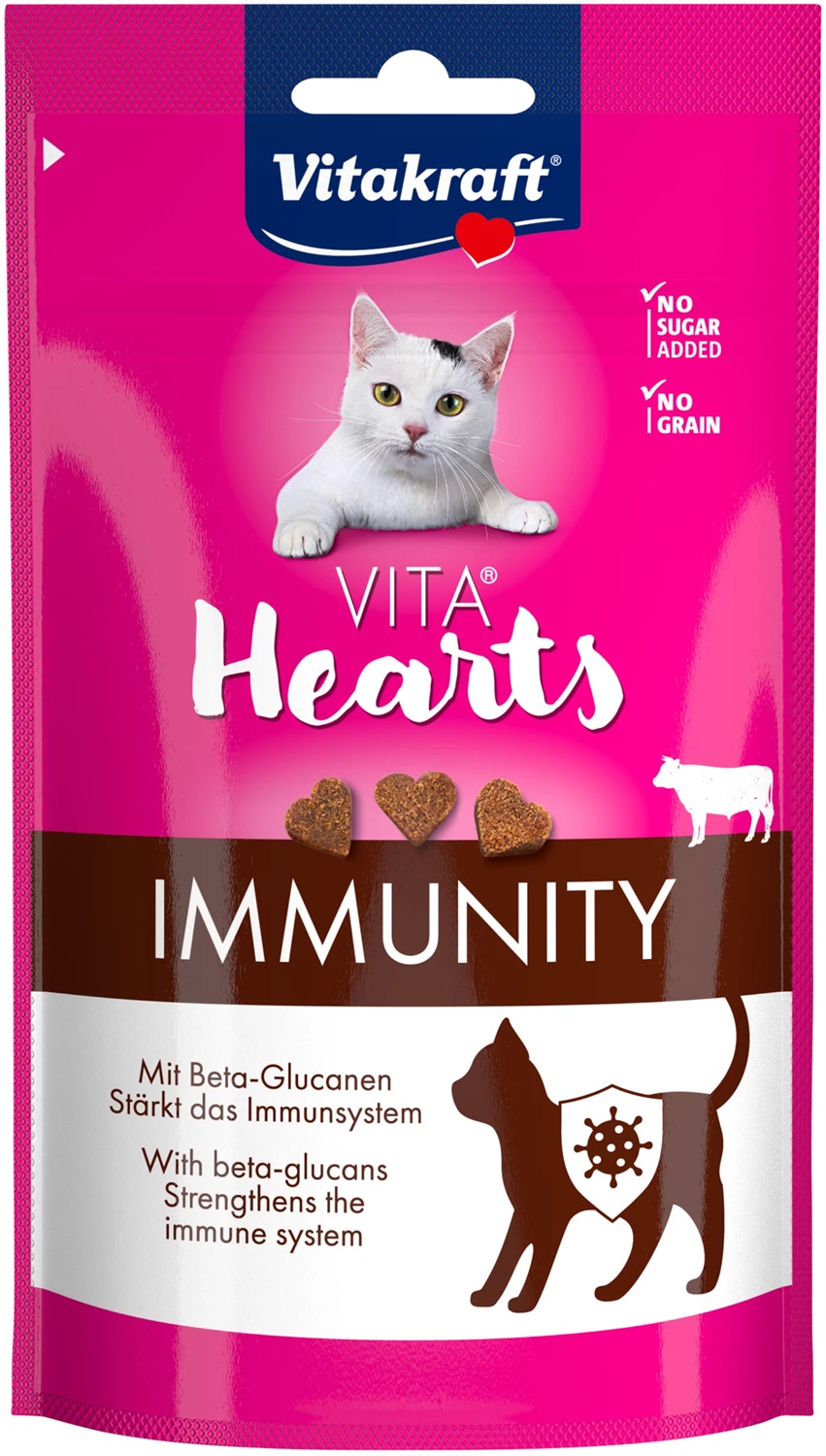 Vitakraft Vita Hearts Immunity - Snack per Gatti al Manzo da 40 g con Betaglucani per un Sistema Immunitario Forte