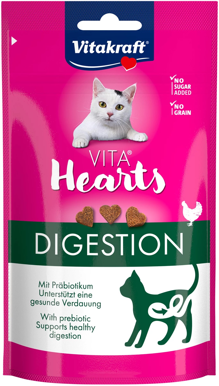 Vitakraft Vita Hearts Digestion - Snack per Gatti con Pollo e Inulina per un Intestino Sano (40 g)