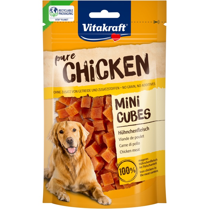 Vitakraft Snack Dog Pure Chicken Mini Cubes - Snack masticabili di pollo per cani di piccola taglia - 80GR