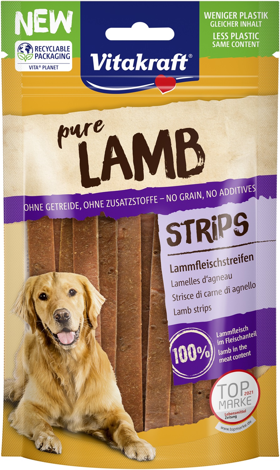 Vitakraft Snack per Cani LAMB Strisce di Carne di Agnello - 80 g, Ricco di Proteine e Masticabile